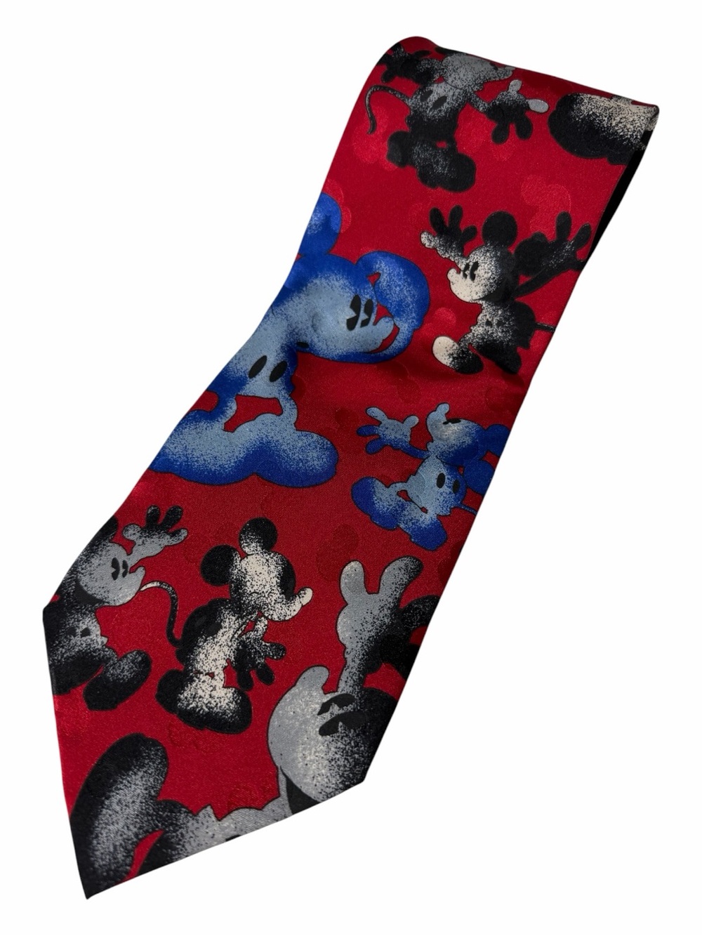 Vintage Disney Mickey Mouse 100% Silk Tie Atlas Design Red Made In Italy 90s